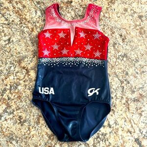 Sparkle, red white and blue GK USA leotard